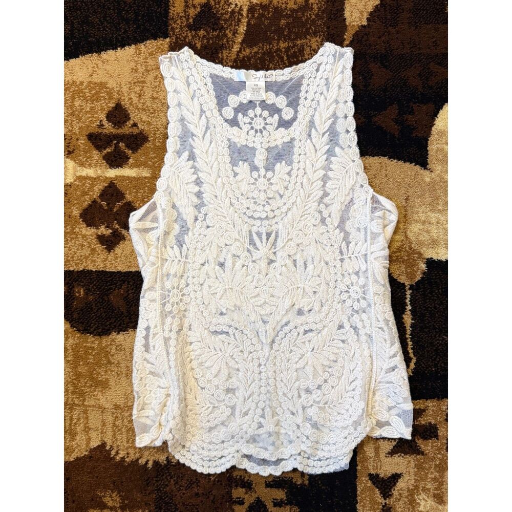 Say What White Lace Tank Top Women's Small 70% Cotton Boho Feminine